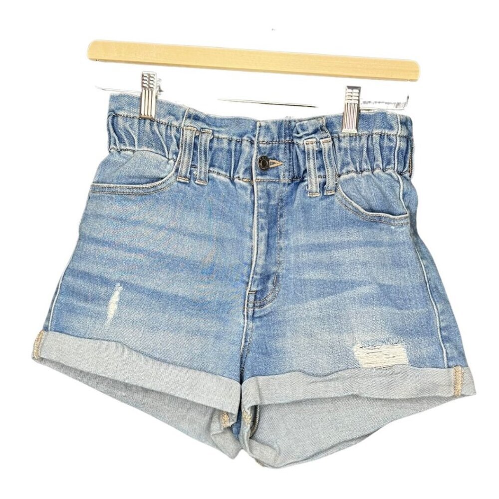 Cello Denim Shorts Distressed Ripped Paper Bag Waist Size Small